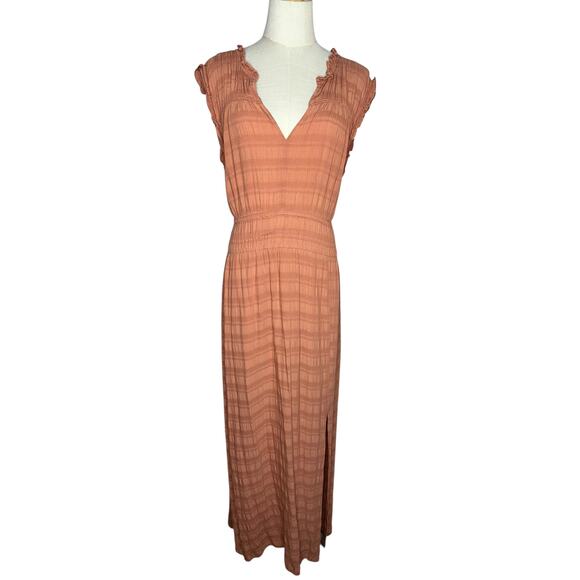 Anthropologie Philipa Maxi Side Slit Ruffle V Neck Shirred Waist Dress Size XL - Picture 4 of 11